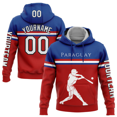 Custom Red Royal-Black 3D Paraguay Paraguayan Flag Sports Pullover Sweatshirt Hoodie