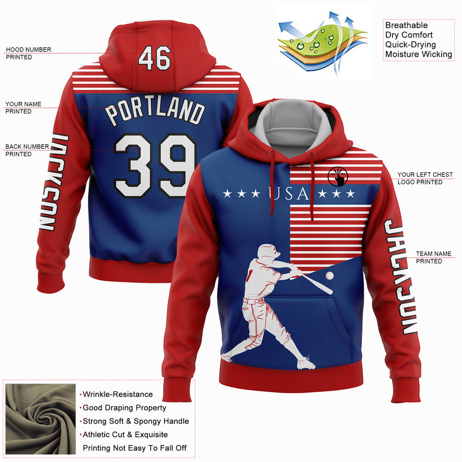 Custom Red US Navy Blue-Black 3D USA Flag Sports Pullover Sweatshirt Hoodie