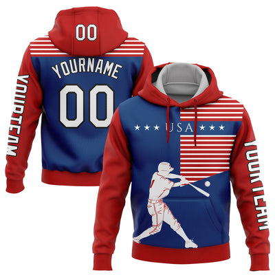 Custom Red US Navy Blue-Black 3D USA Flag Sports Pullover Sweatshirt Hoodie