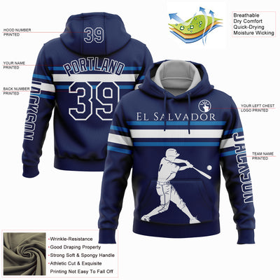 Custom Navy Blue-White 3D El Salvador El Salvadoran Flag Sports Pullover Sweatshirt Hoodie