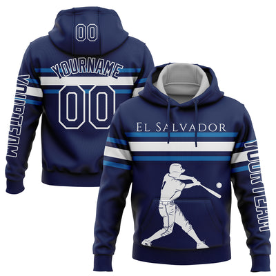 Custom Navy Blue-White 3D El Salvador El Salvadoran Flag Sports Pullover Sweatshirt Hoodie