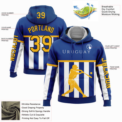 Custom Royal Gold-Black 3D Uruguay Uruguayan Flag Sports Pullover Sweatshirt Hoodie