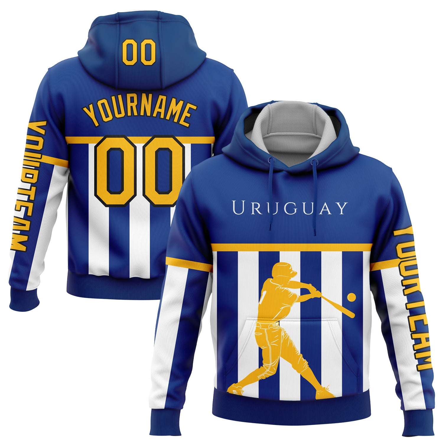 Custom Royal Gold-Black 3D Uruguay Uruguayan Flag Sports Pullover Sweatshirt Hoodie