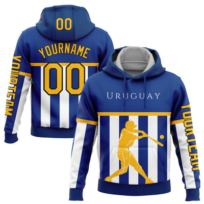 Custom Royal Gold-Black 3D Uruguay Uruguayan Flag Sports Pullover Sweatshirt Hoodie