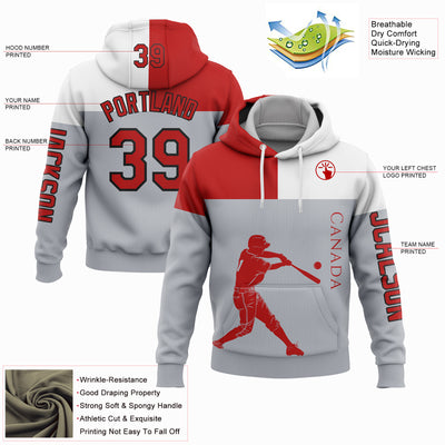 Custom Gray Red Fire Red-Black 3D Canada Canadian Flag Sports Pullover Sweatshirt Hoodie