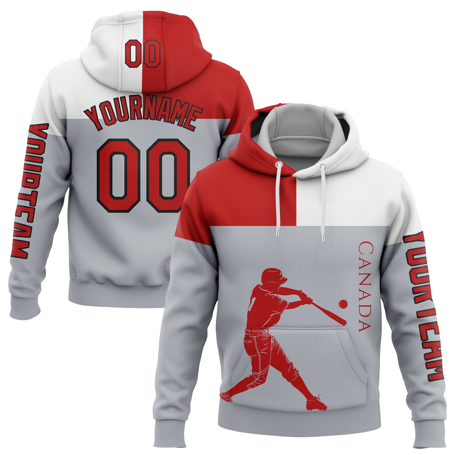 Custom Gray Red Fire Red-Black 3D Canada Canadian Flag Sports Pullover Sweatshirt Hoodie