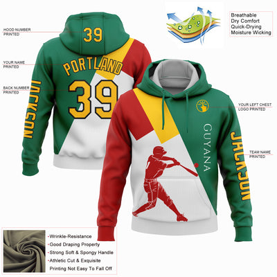 Custom Kelly Green Gold Red-Black 3D Guyana Guyana Flag Sports Pullover Sweatshirt Hoodie
