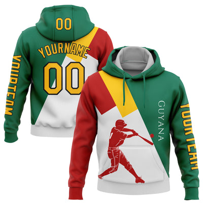 Custom Kelly Green Gold Red-Black 3D Guyana Guyana Flag Sports Pullover Sweatshirt Hoodie