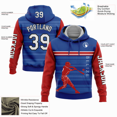 Custom Royal Red-Black 3D Belize Belizean Flag Sports Pullover Sweatshirt Hoodie