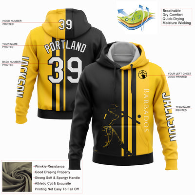 Custom Gold White-Black 3D Barbados Barbadian Flag Sports Pullover Sweatshirt Hoodie