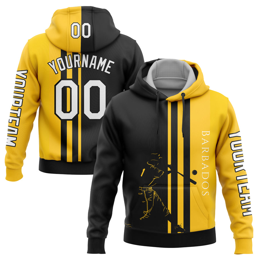 Custom Gold White-Black 3D Barbados Barbadian Flag Sports Pullover Sweatshirt Hoodie