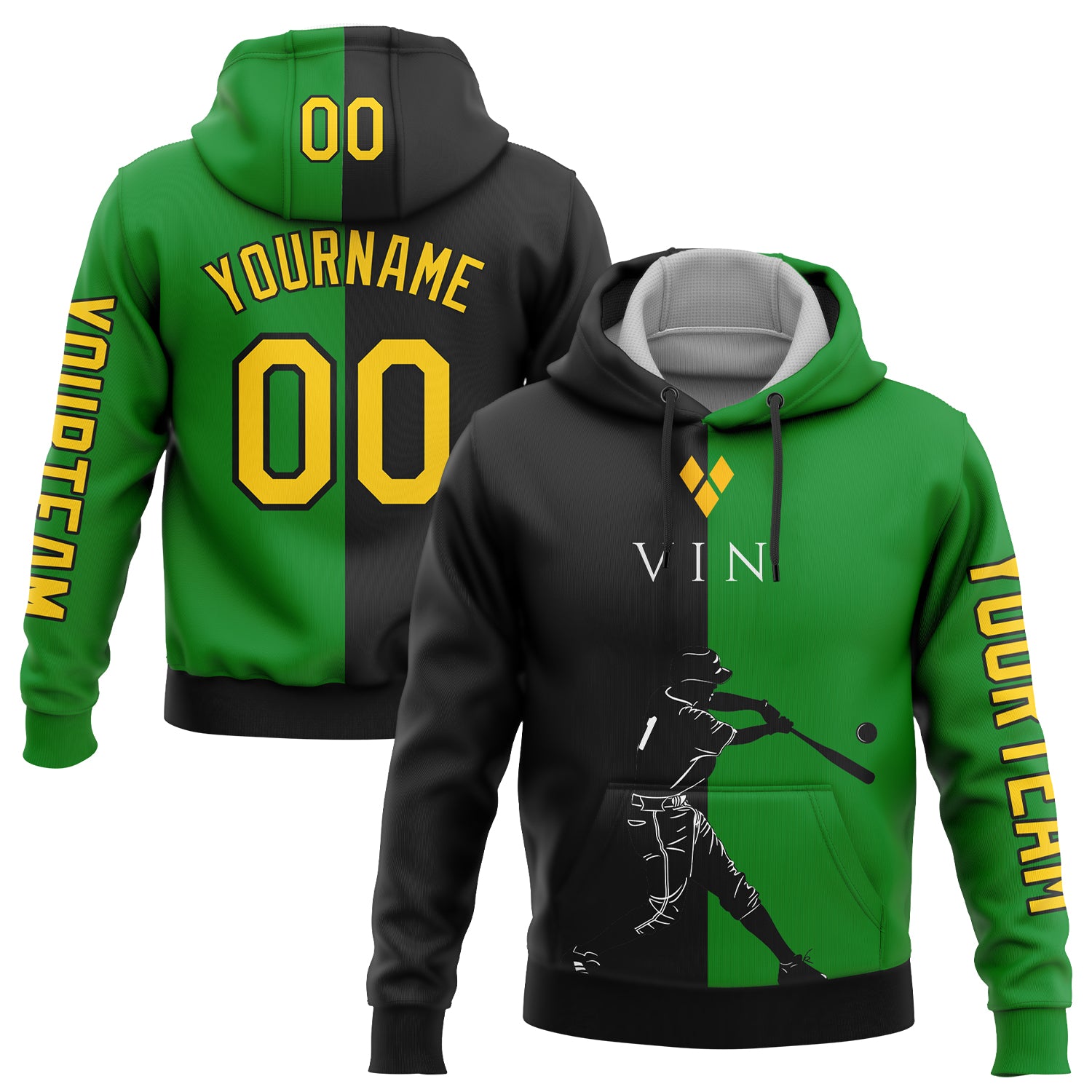 Custom Grass Green Gold-Black 3D Saint Vincent And The Grenadines Flag Sports Pullover Sweatshirt Hoodie