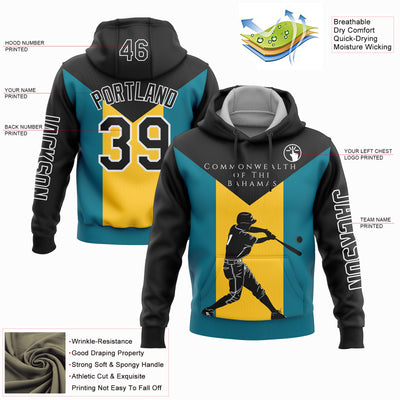 Custom Black Teal-Gold 3D Bahamas Bahamian Flag Sports Pullover Sweatshirt Hoodie
