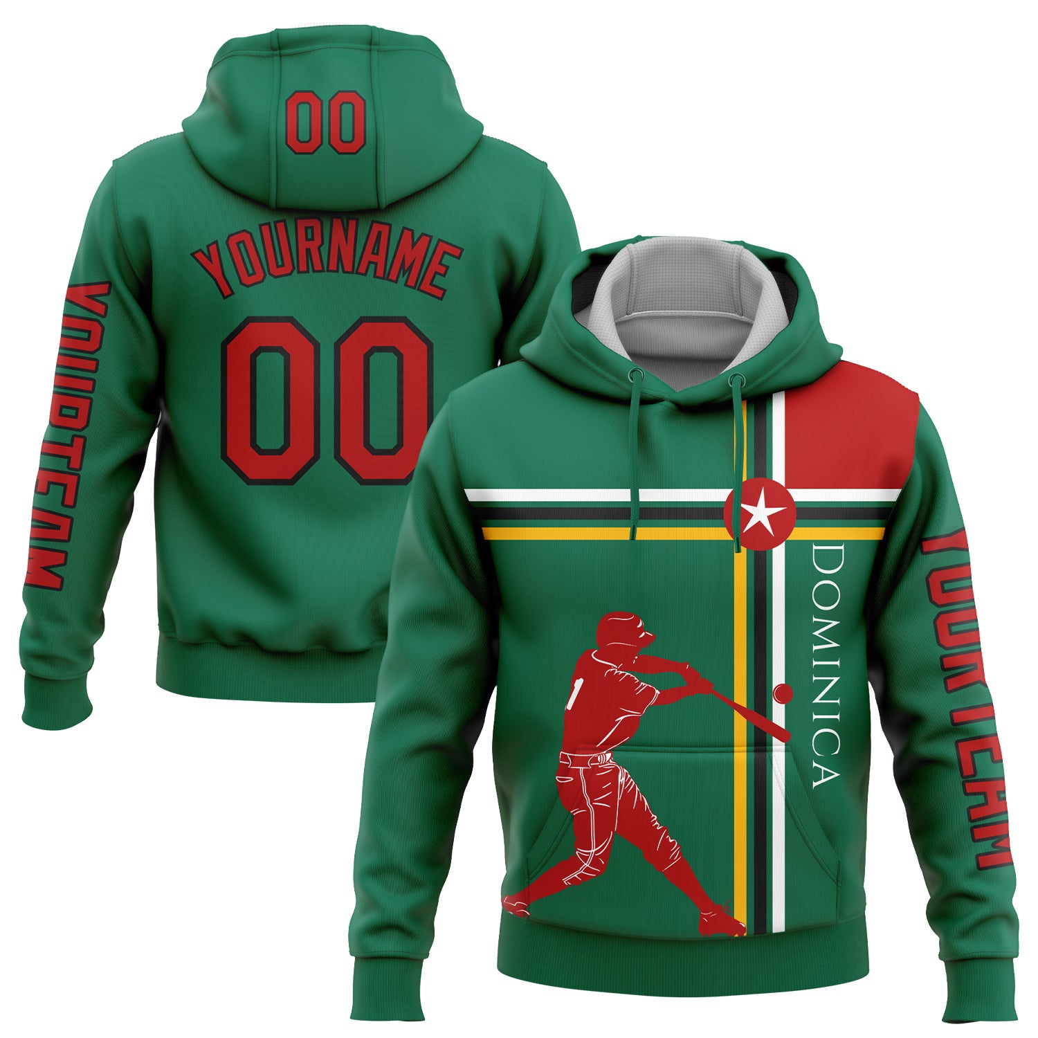 Custom Kelly Green Red Gold-Black 3D Dominic Dominican Flag Sports Pullover Sweatshirt Hoodie