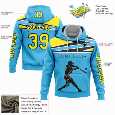 Custom Sky Blue Light Yellow-Black 3D Saint Lucia Saint Lucian Flag Sports Pullover Sweatshirt Hoodie
