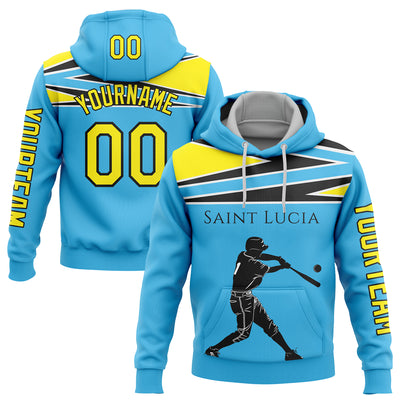 Custom Sky Blue Light Yellow-Black 3D Saint Lucia Saint Lucian Flag Sports Pullover Sweatshirt Hoodie