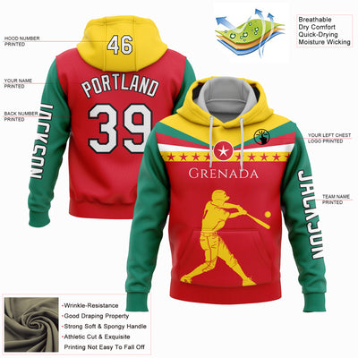 Custom Red Gold-Black 3D Grenada Grenadian Flag Sports Pullover Sweatshirt Hoodie