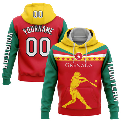 Custom Red Gold-Black 3D Grenada Grenadian Flag Sports Pullover Sweatshirt Hoodie