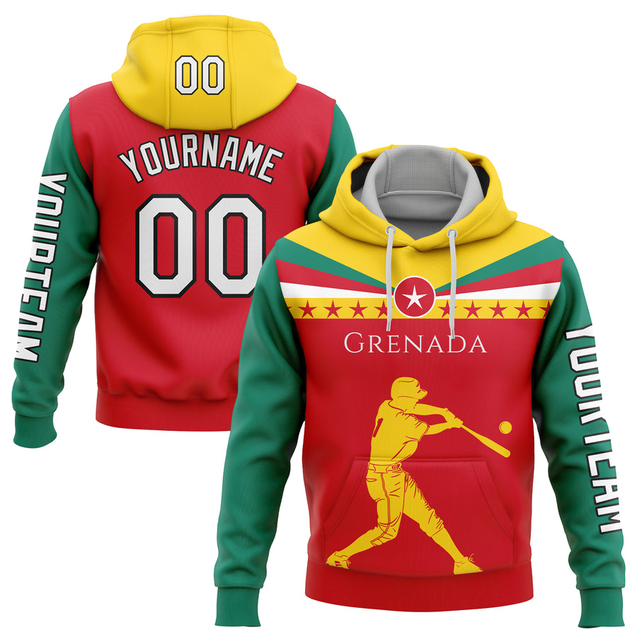 Custom Red Gold-Black 3D Grenada Grenadian Flag Sports Pullover Sweatshirt Hoodie