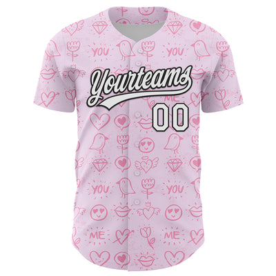 Custom Light Pink White-Black 3D Love Heart Valentine's Day Authentic Baseball Jersey