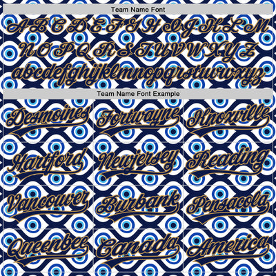 Custom White Navy-Old Gold 3D Pattern Design Evil Eyes Authentic Baseball Jersey