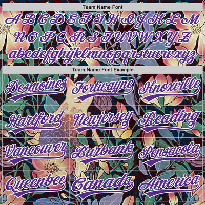 Custom Black Purple-White 3D Syntetyc Cat And Magnolia Authentic Baseball Jersey