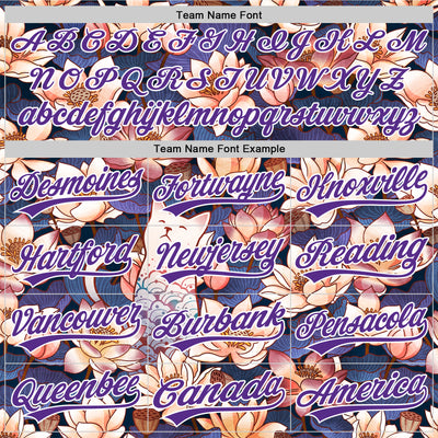 Custom Black Purple-White 3D Syntetyc White Cat Lotus Authentic Baseball Jersey