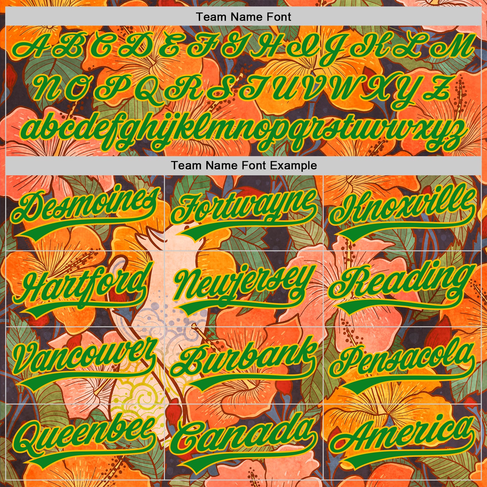 Custom Orange Grass Green-Gold 3D Syntetyc Cat And Hibiscus Authentic Baseball Jersey