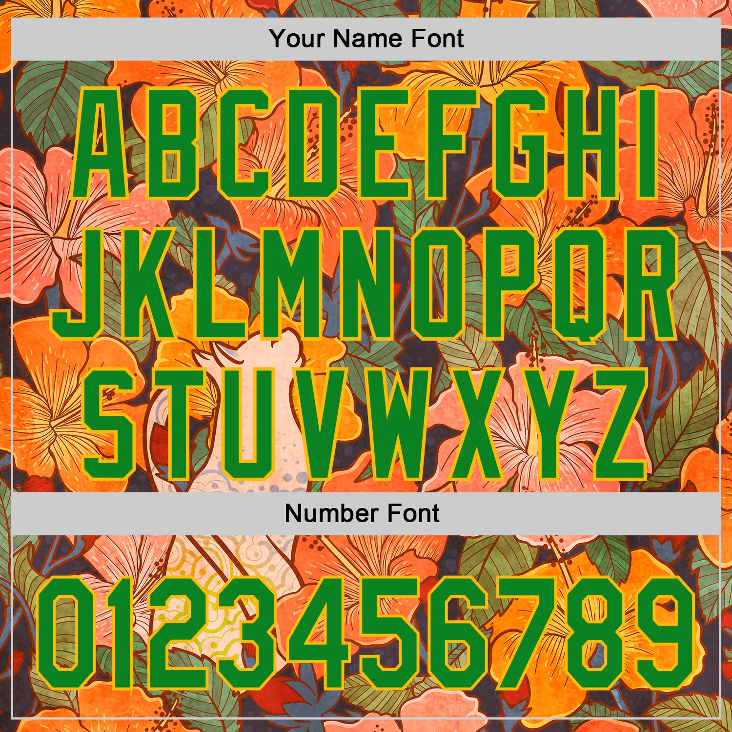 Custom Orange Grass Green-Gold 3D Syntetyc Cat And Hibiscus Authentic Baseball Jersey