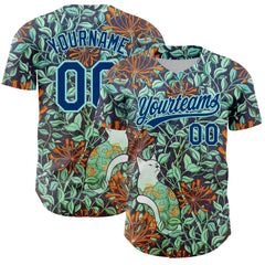 Custom Green US Navy Blue-Ice Blue 3D Syntetyc Cat And Honeysuckle Authentic Baseball Jersey