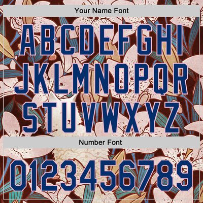 Custom Brown US Navy Blue-Light Pink 3D Syntetyc Cat And Lilies Authentic Baseball Jersey