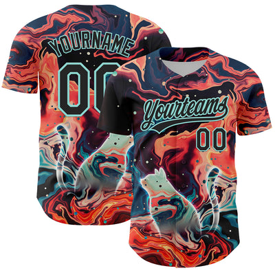 Custom Black Ice Blue 3D Syntetyc Trippy Cat Nebula Authentic Baseball Jersey