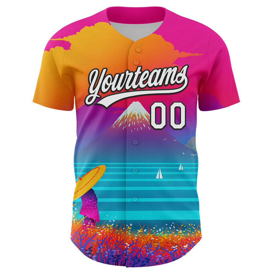 Custom Pink White-Black 3D Syntetyc Cyber Fuji Authentic Baseball Jersey