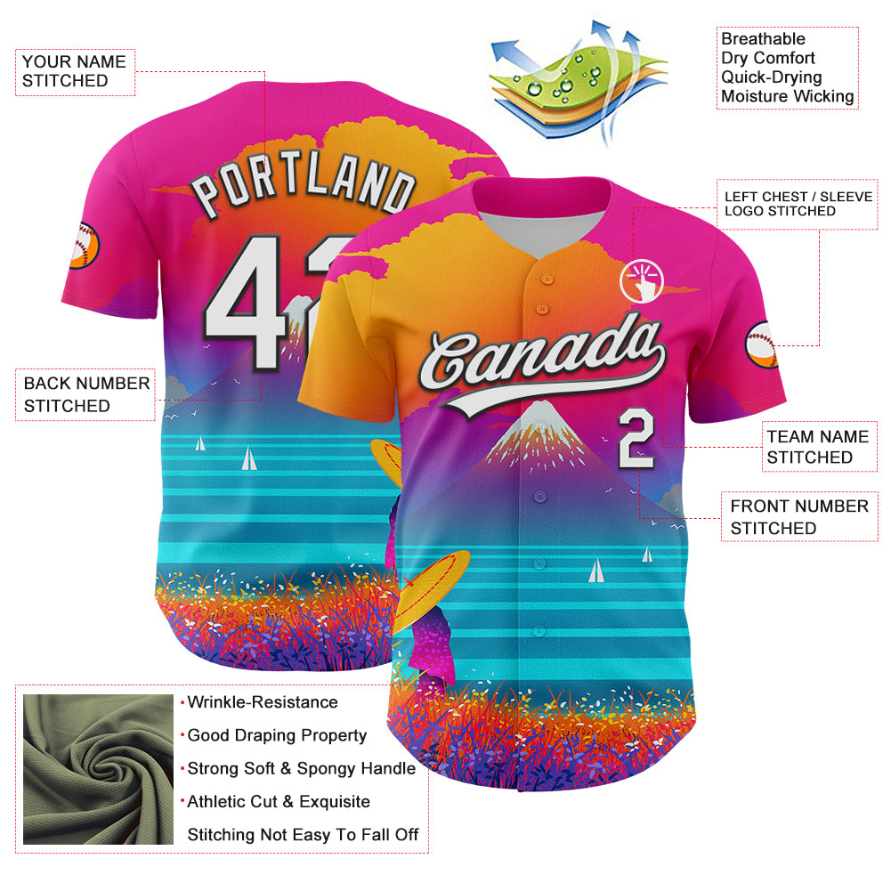 Custom Pink White-Black 3D Syntetyc Cyber Fuji Authentic Baseball Jersey