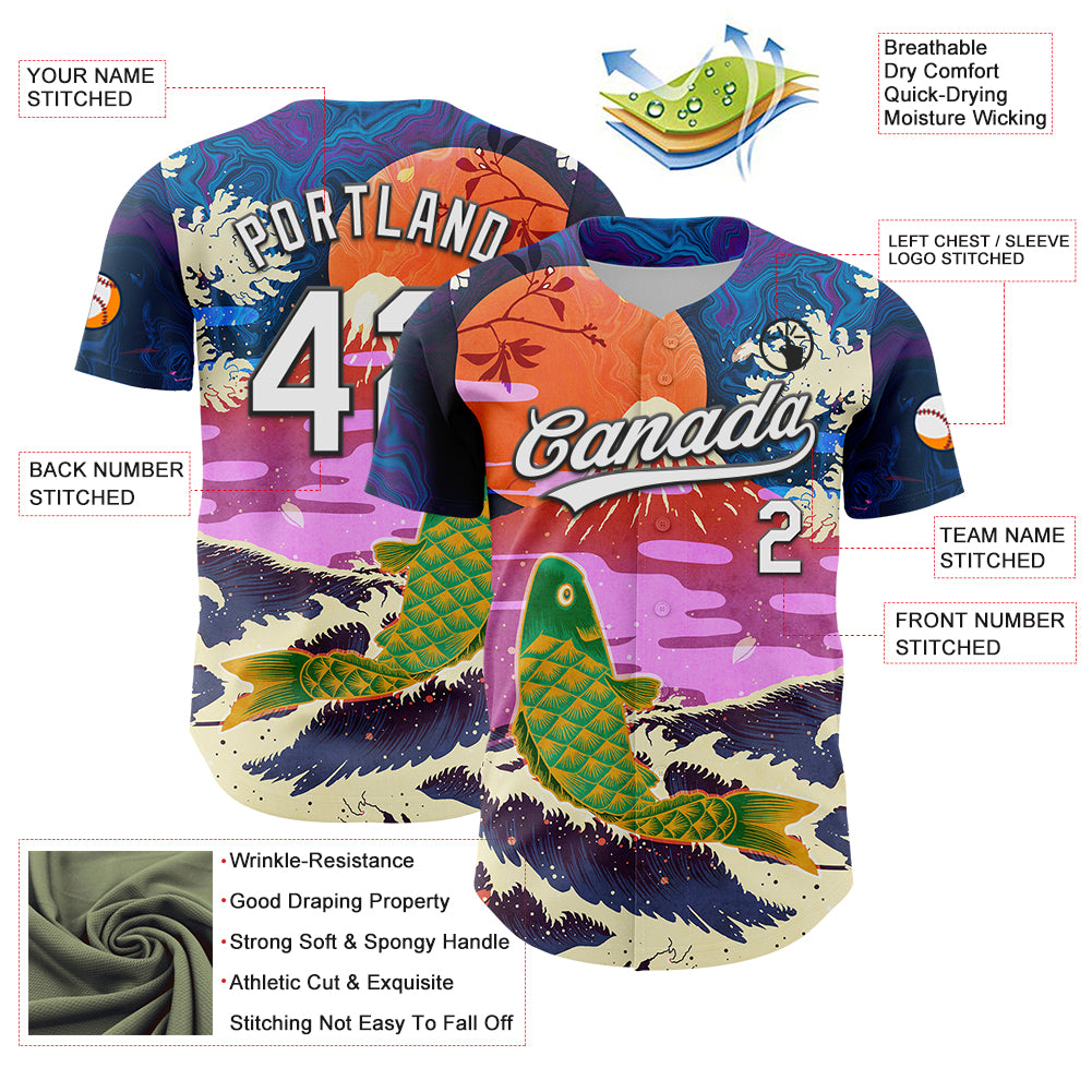 Custom Dark Purple White-Black 3D Syntetyc Cyber Koi Authentic Baseball Jersey