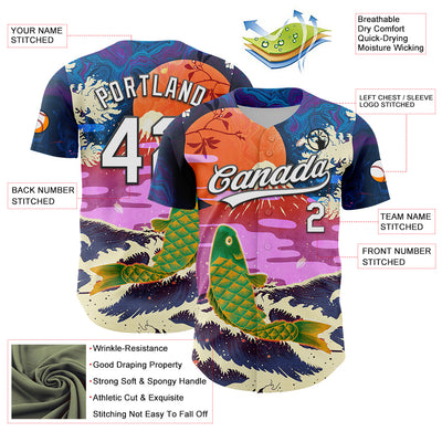 Custom Dark Purple White-Black 3D Syntetyc Cyber Koi Authentic Baseball Jersey