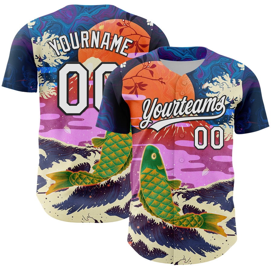 Custom Dark Purple White-Black 3D Syntetyc Cyber Koi Authentic Baseball Jersey