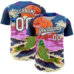 Custom Dark Purple White-Black 3D Syntetyc Cyber Koi Authentic Baseball Jersey