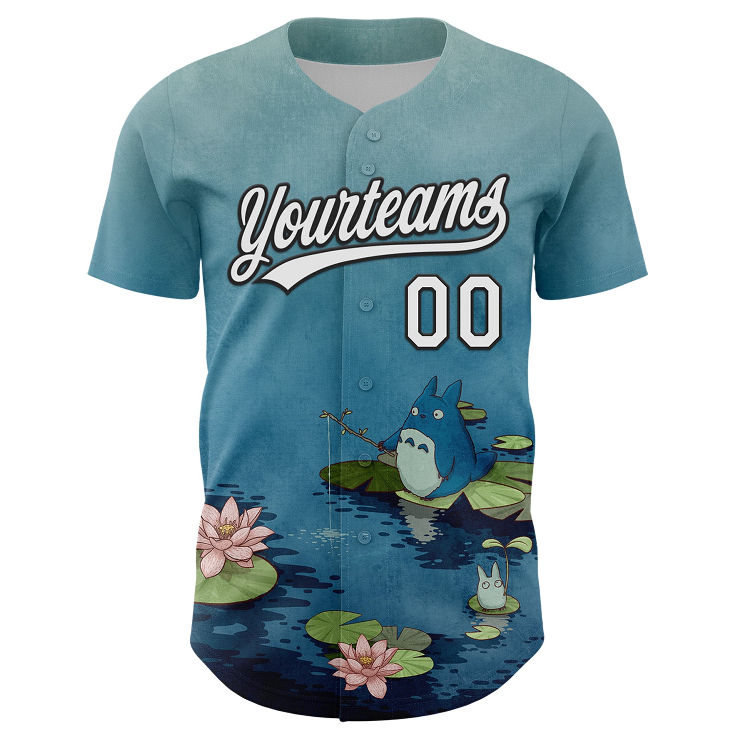 Custom Shadow Blue White-Black 3D Syntetyc Fishing In The Pond Authentic Baseball Jersey