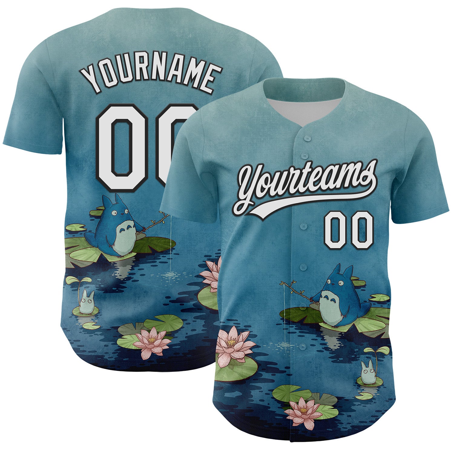 Custom Shadow Blue White-Black 3D Syntetyc Fishing In The Pond Authentic Baseball Jersey