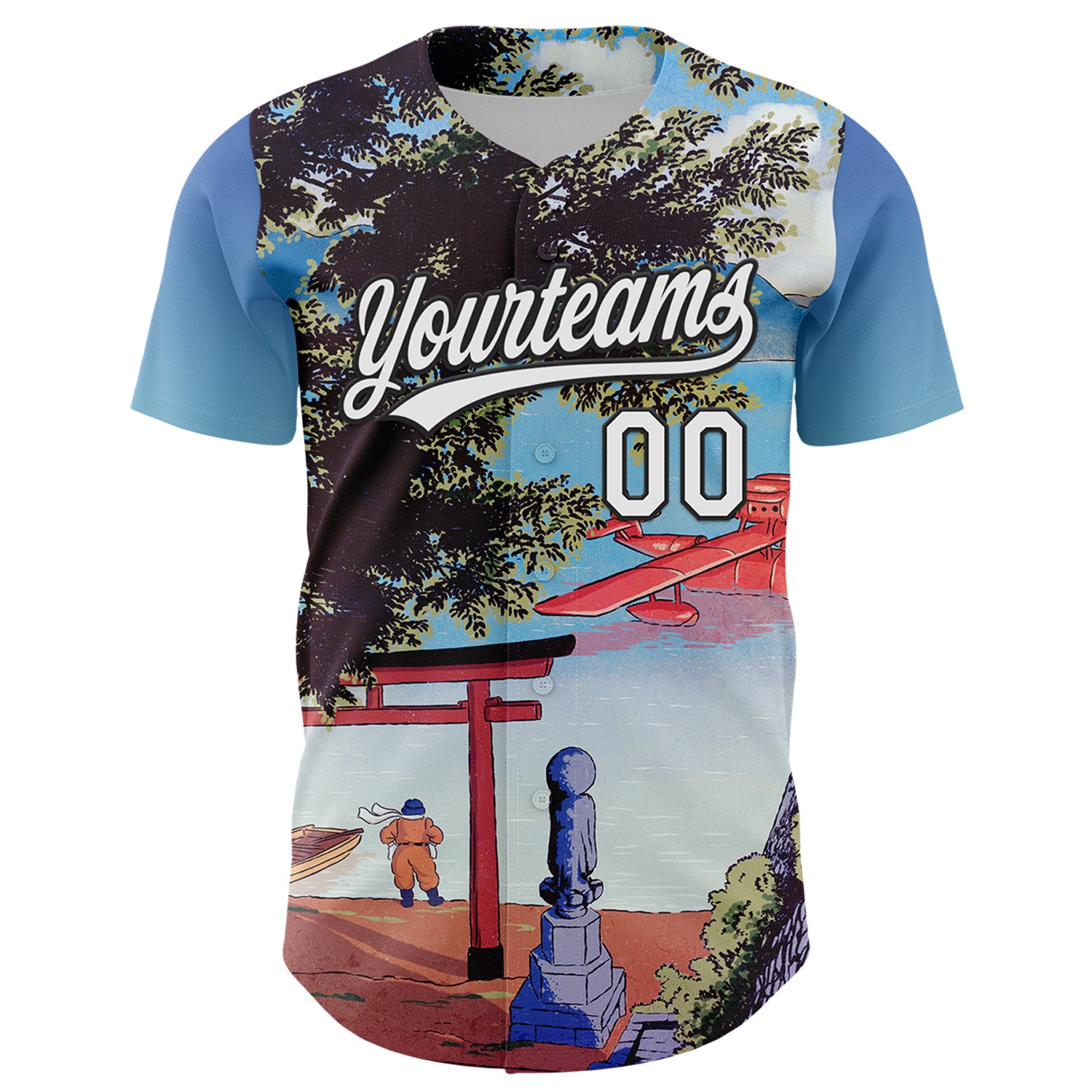 Custom Sky Blue White-Black 3D Syntetyc The Red Plane Authentic Baseball Jersey