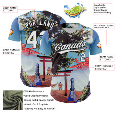 Custom Sky Blue White-Black 3D Syntetyc The Red Plane Authentic Baseball Jersey