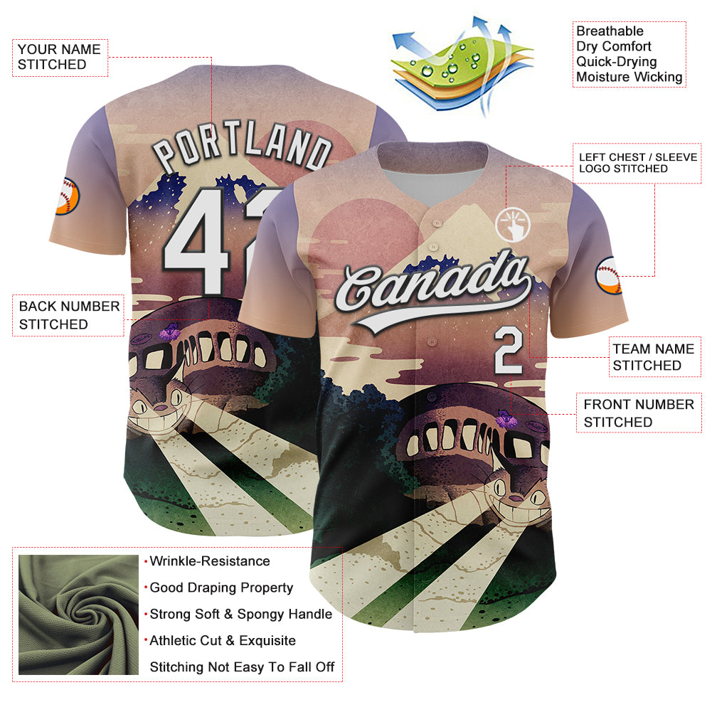 Custom City Cream White-Black 3D Syntetyc Catbus Fuji Authentic Baseball Jersey