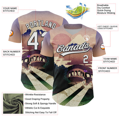 Custom City Cream White-Black 3D Syntetyc Catbus Fuji Authentic Baseball Jersey