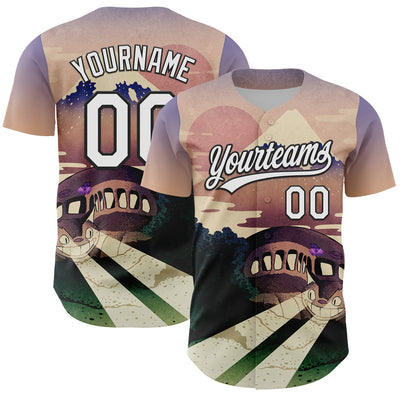 Custom City Cream White-Black 3D Syntetyc Catbus Fuji Authentic Baseball Jersey