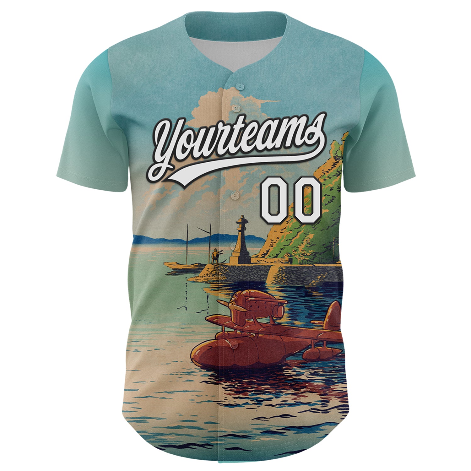 Custom Shadow Blue White-Black 3D Syntetyc Sunset Plane Authentic Baseball Jersey