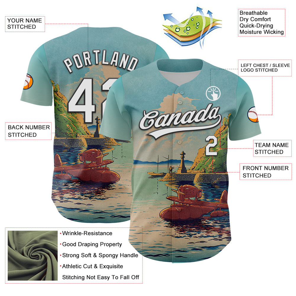 Custom Shadow Blue White-Black 3D Syntetyc Sunset Plane Authentic Baseball Jersey