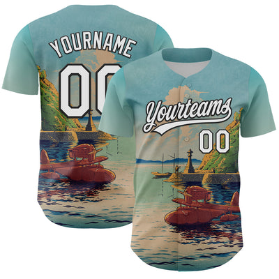 Custom Shadow Blue White-Black 3D Syntetyc Sunset Plane Authentic Baseball Jersey