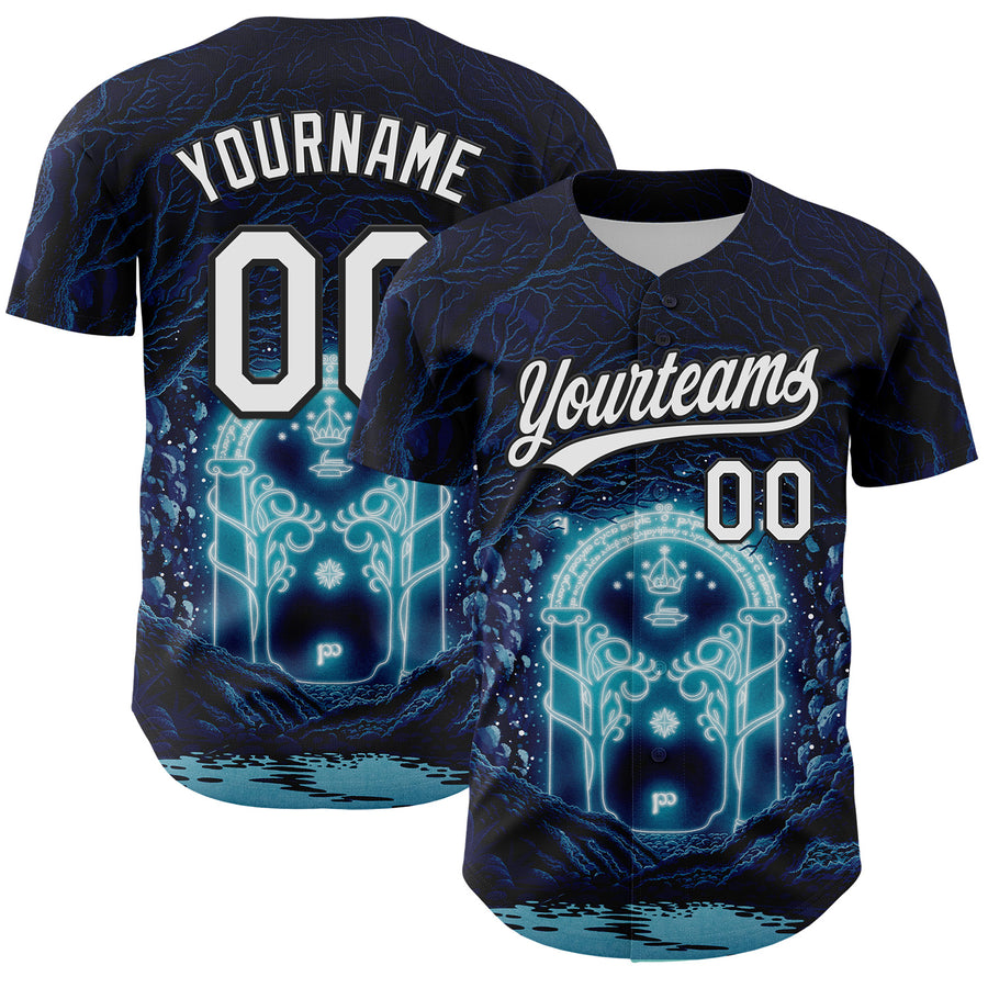 Custom Navy White-Black 3D Syntetyc Khazad Dum Authentic Baseball Jersey