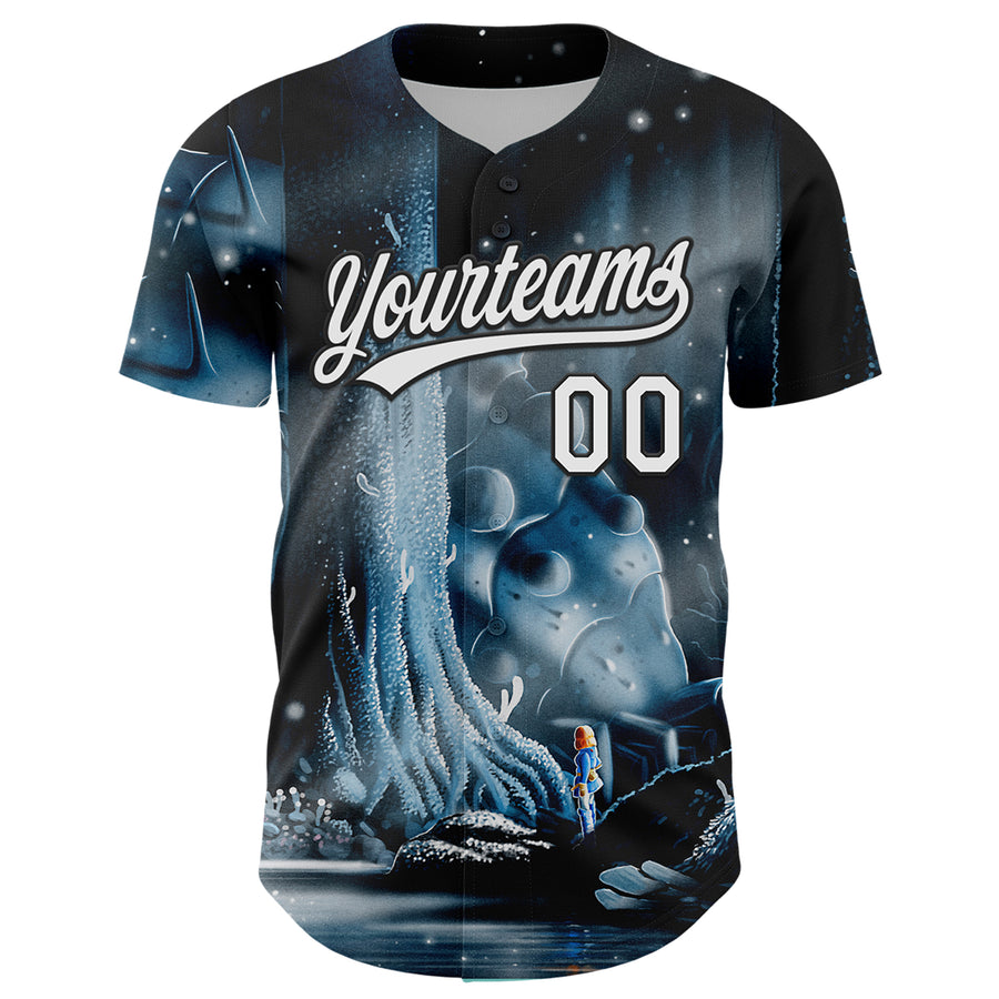 Custom Black White 3D Syntetyc Toxic Forest Authentic Baseball Jersey